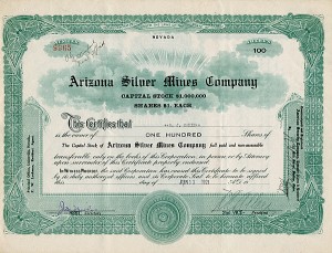 Arizona Silver Mines Co. - Stock Certificate